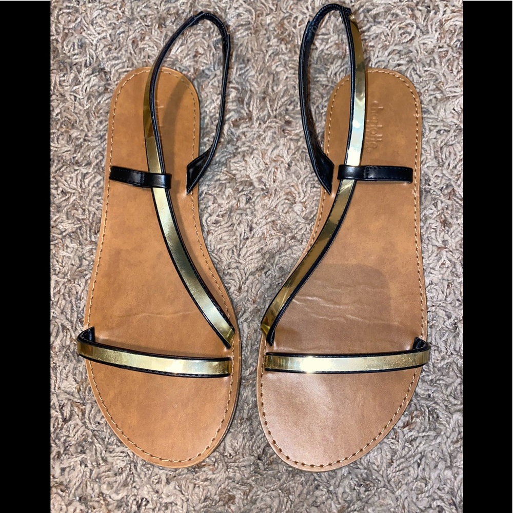 Black & Gold Slip-On Sandals